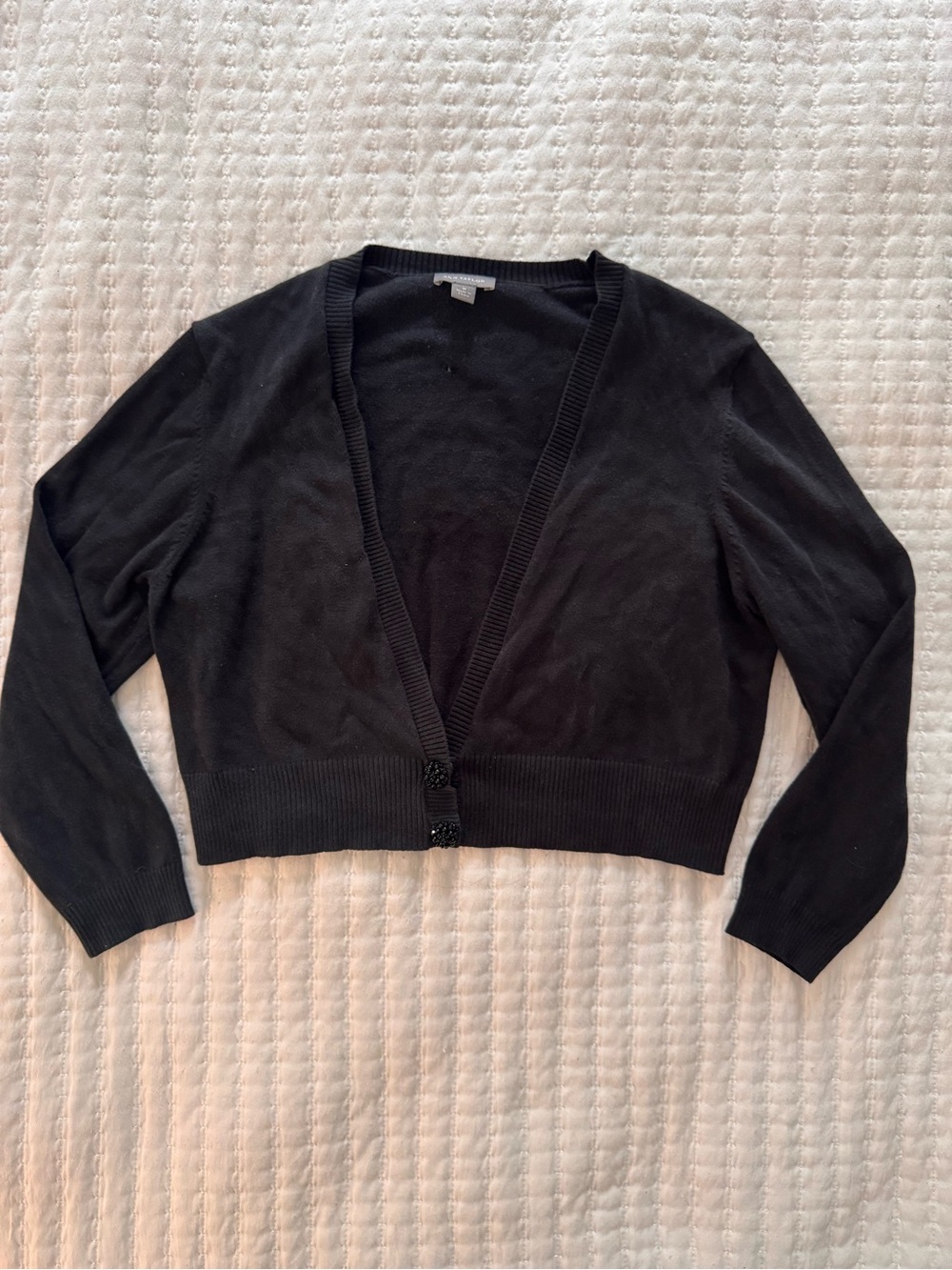 Ann Taylor Black Cropped V-Neck Cardigan- Size M